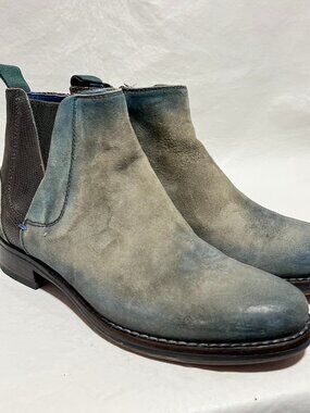 Sundance boots blue gray leather 37 6.5 womens chelsea booties block heel